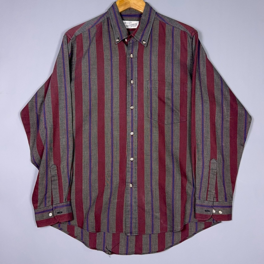 Sears Roebuck Button Down Vintage Shirt Mens Size Large Striped Red Academia‎